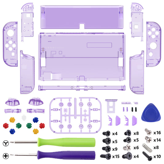 eXtremeRate Custom Replacement Full Set Shell with Buttons for Nintendo Switch OLED - Crystal Clear Atomic Purple