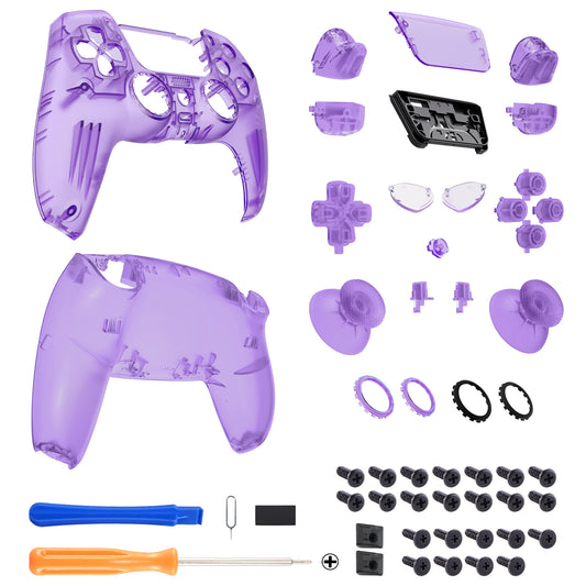 eXtremeRate LUNA Redesigned Replacement Full Set Shells with Buttons Compatible with PS5 Controller BDM-030/040/050 - Clear Atomic Purple