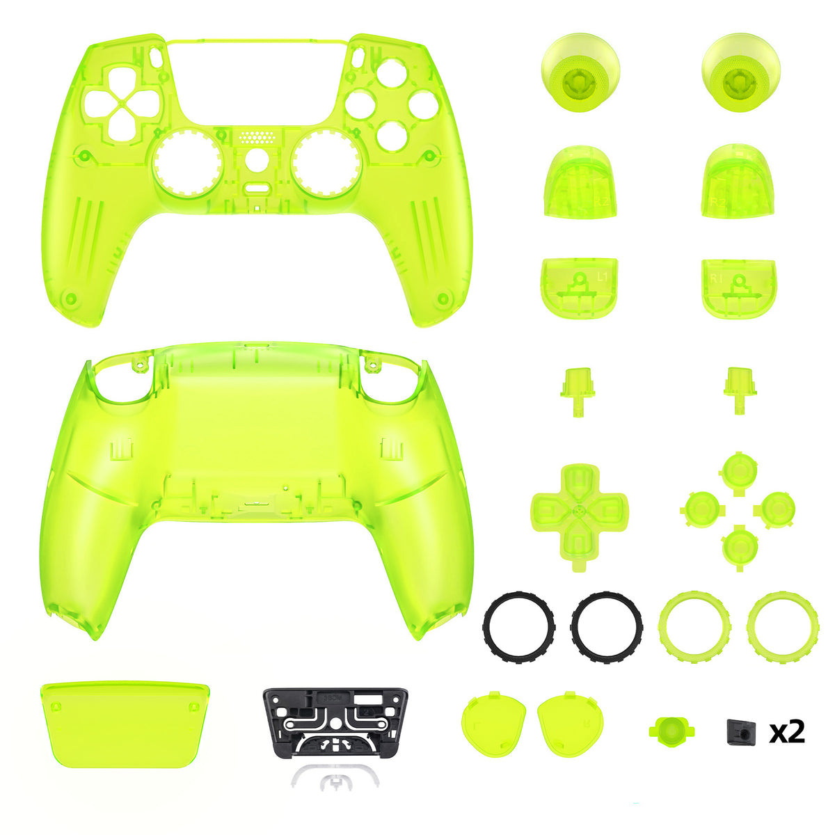eXtremeRate LUNA Redesigned Replacement Full Set Shells with Buttons Compatible with PS5 Controller BDM-030/040/050 - Clear Lime Green