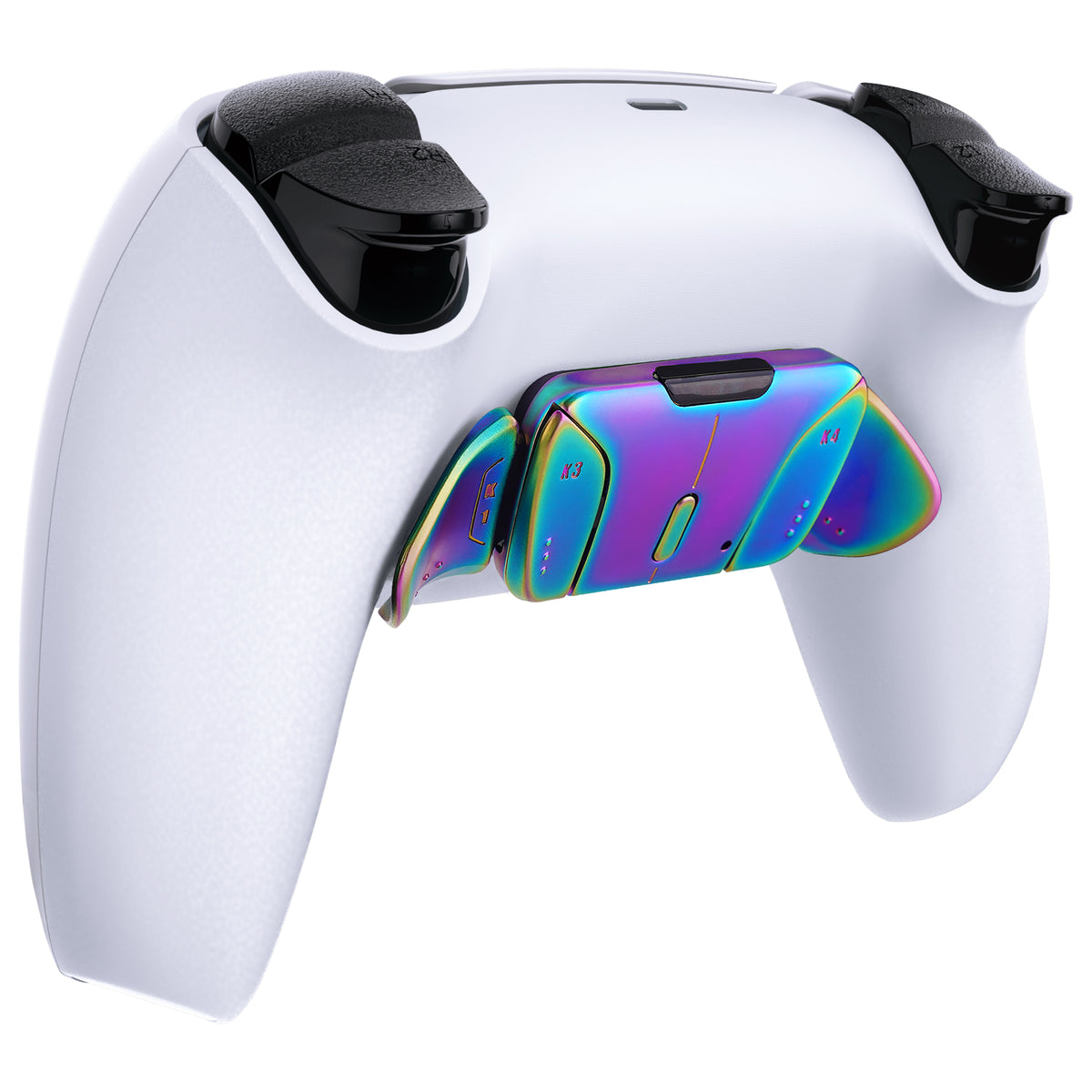 eXtremeRate Turn RISE & RISE4 to RISE4 RMB Kit – Real Metal Buttons (RMB) Version K1 K2 K3 K4 Back Buttons Housing & Remap PCB Board for eXtremeRate RISE & RISE4 Remap kit, Compatible with PS5 Controller - Metallic Rainbow Aura Blue & Purple eXtremeRate