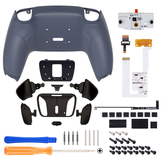 eXtremeRate Black Real Metal Buttons (RMB) Version RISE4 V3 Remap Kit for PS5 Controller BDM-030/040/050 - Rubberized Sterling Silver