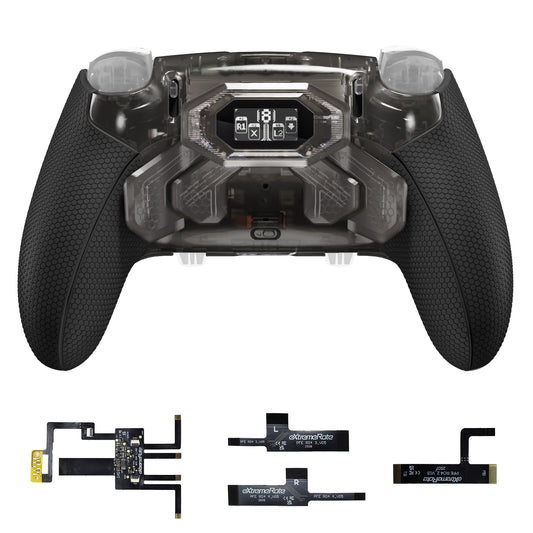 eXtremeRate BEYOND Back Paddles Kit with OLED Display & Redesigned Ergonomic Grips for PS5 Edge Controller - Rubberized Clear & Black