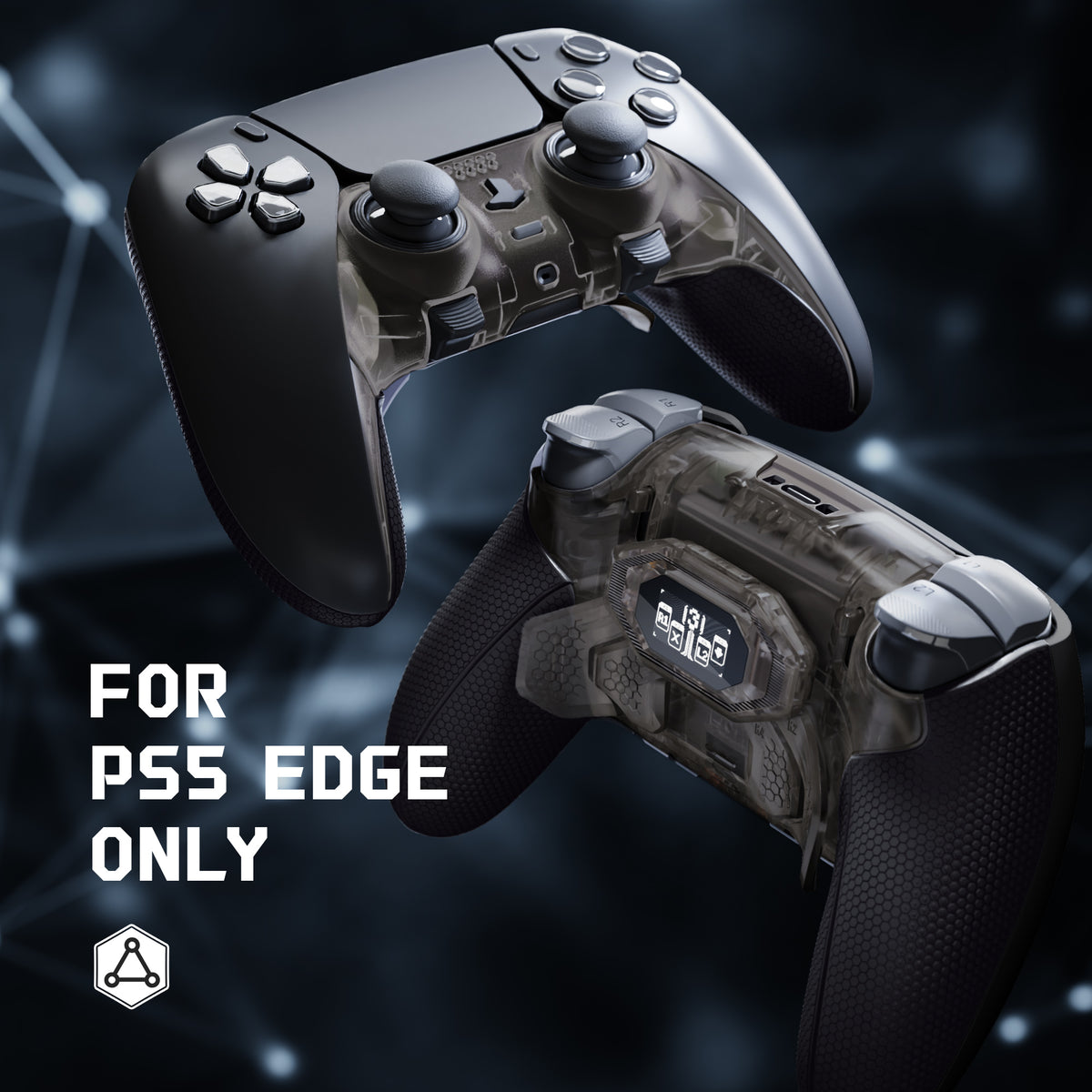 eXtremeRate BEYOND Back Paddles Kit with OLED Display & Redesigned Ergonomic Grips for PS5 Edge Controller - Rubberized Clear & Black