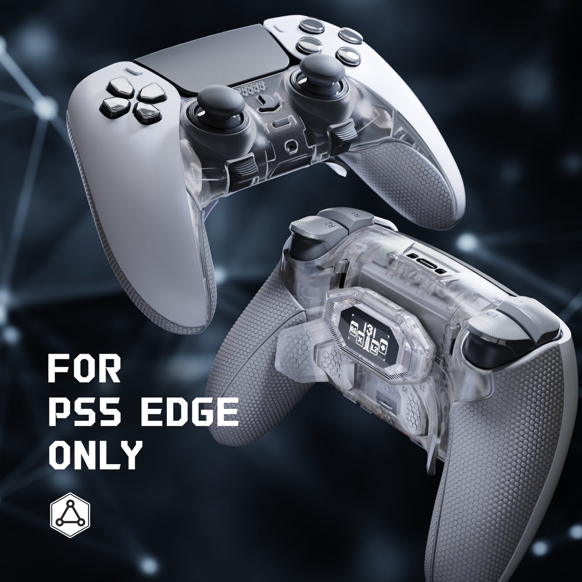 eXtremeRate BEYOND Back Paddles Kit with OLED Display & Redesigned Ergonomic Grips for PS5 Edge Controller - Rubberized Clear & Gray
