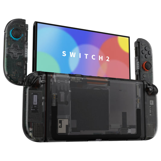 eXtremeRate D-Pad Version Replacement Full Set Shells with Buttons for Nintendo Switch 2 - Deluxe Version - Clear Slate Black