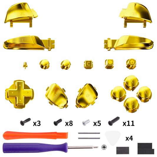 eXtremeRate DIY Replacement Full Set Buttons for Nintendo Switch 2 Pro Controller - Chrome Gold
