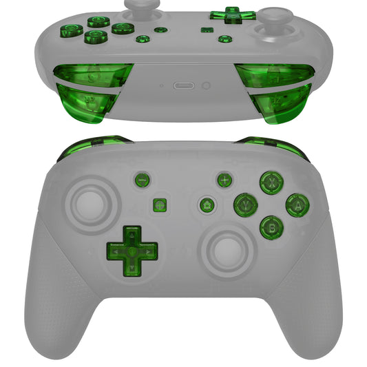 eXtremeRate DIY Replacement Full Set Buttons for Nintendo Switch Pro Controller - Crystal Clear Green