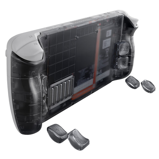 eXtremeRate Interchangeable Back Buttons Bottom Shell for Steam Deck LCD & OLED - with 2 Height Adjustable Buttons - Clear Slate Black