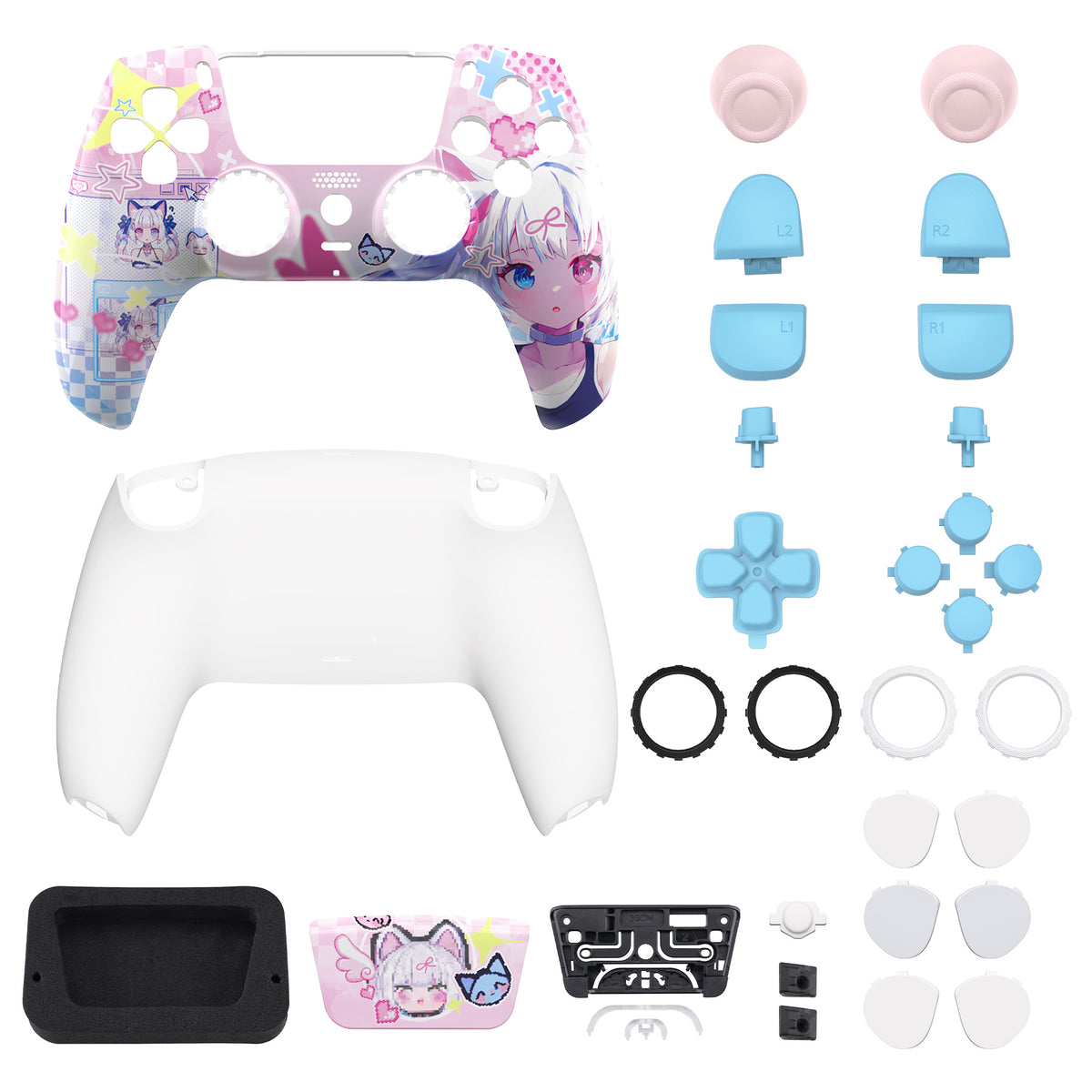 eXtremeRate LUNA Redesigned Replacement Full Set Shells with Buttons Compatible with PS5 Controller BDM-030/040/050 - MeWoow