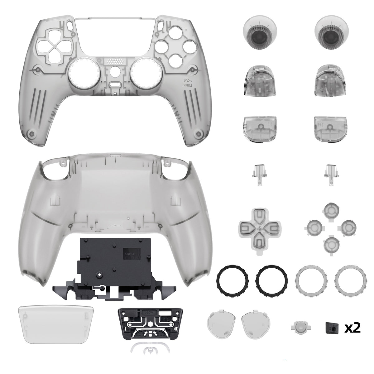 eXtremeRate LUNA Redesigned Replacement Full Set Shells with Buttons Compatible with PS5 Controller BDM-030/040/050/060 - Clear Black