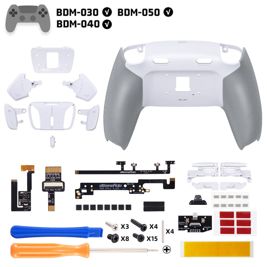 eXtremeRate RISE4 Plus MAX Back Paddles Kit with Clicky Trigger Stops & Rubberized Grip for PS5 Controller BDM-030/040/050 - White Gray