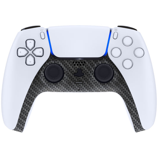 eXtremeRate Replacement Decorative Trim Shell with Accent Rings Compatible with PS5 Controller BDM-010/020/030/040/050 - Black Silver Carbon Fiber