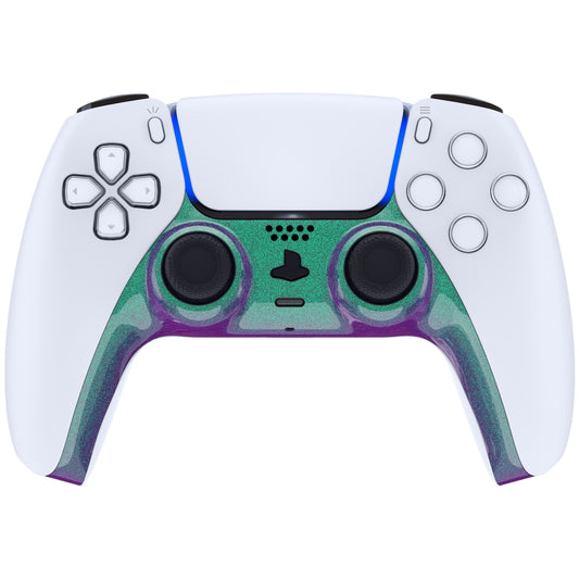 eXtremeRate Replacement Decorative Trim Shell with Accent Rings Compatible with PS5 Controller BDM-010/020/030/040/050 - Chameleon Green Purple