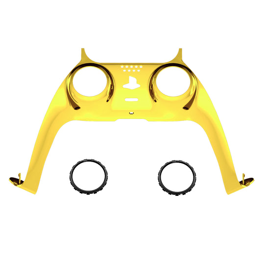 eXtremeRate Replacement Decorative Trim Shell with Accent Rings Compatible with PS5 Controller BDM-010/020/030/040/050 - Chrome Gold Glossy