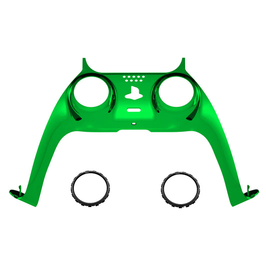 eXtremeRate Replacement Decorative Trim Shell with Accent Rings Compatible with PS5 Controller BDM-010/020/030/040/050 - Chrome Green Glossy