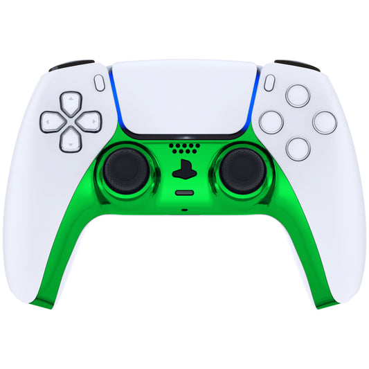 eXtremeRate Replacement Decorative Trim Shell with Accent Rings Compatible with PS5 Controller BDM-010/020/030/040/050 - Chrome Green Glossy