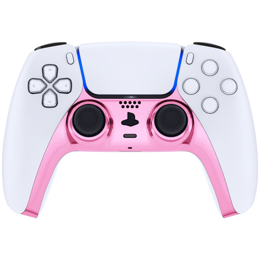 eXtremeRate Replacement Decorative Trim Shell with Accent Rings Compatible with PS5 Controller BDM-010/020/030/040/050 - Chrome Pink Glossy