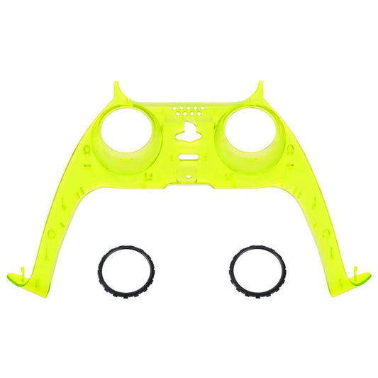 eXtremeRate Replacement Decorative Trim Shell with Accent Rings Compatible with PS5 Controller BDM-010/020/030/040/050 - Clear Lime Green