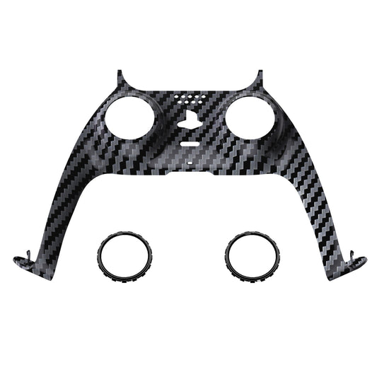 eXtremeRate Replacement Decorative Trim Shell with Accent Rings Compatible with PS5 Controller BDM-010/020/030/040/050 - Graphite Carbon Fiber