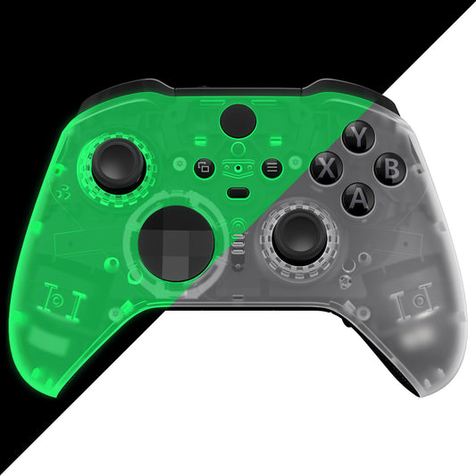 eXtremeRate Replacement Front Housing Shell Case with Accent Rings for Xbox One Elite Series 2 & Elite 2 Core Controller (Model 1797) - Glow in Dark - Green