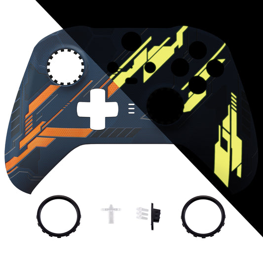 eXtremeRate Replacement Front Housing Shell Case with Accent Rings for Xbox One Elite Series 2 & Elite 2 Core Controller (Model 1797) - Glow in Dark Mecha - Yellow