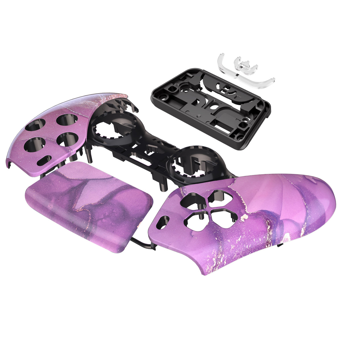 eXtremeRate Replacement Front Housing Shell with Touchpad Compatible with PS5 Controller BDM-010/020/030/040/050 - Cosmic Purple Gold Marble
