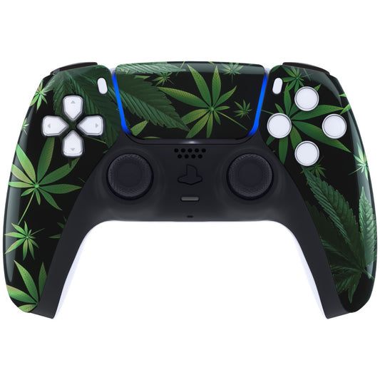 eXtremeRate Replacement Front Housing Shell with Touchpad Compatible with PS5 Controller BDM-010/020/030/040/050/060 - Green Weeds