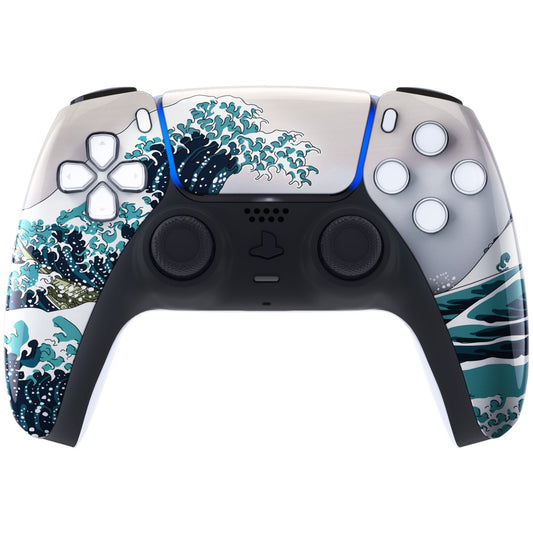 eXtremeRate Replacement Front Housing Shell with Touchpad Compatible with PS5 Controller BDM-010/020/030/040/050/060 - The Great Wave