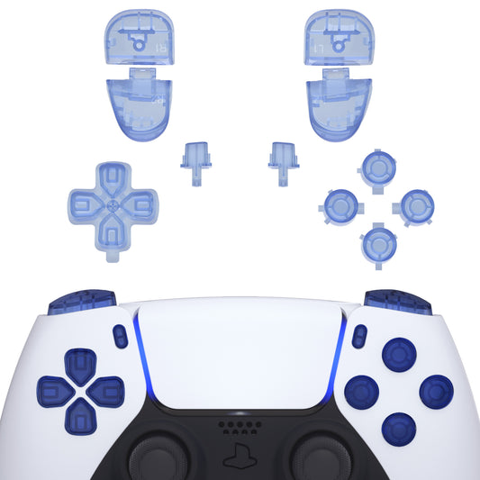 eXtremeRate Replacement Full Set Buttons Compatible with PS5 Controller BDM-030/040/050/060 - Crystal Clear Light Blue