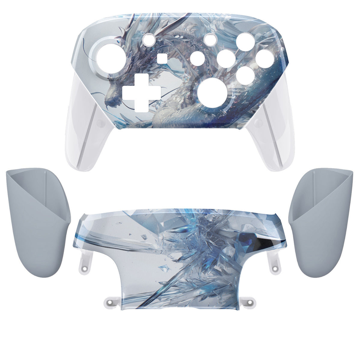 eXtremeRate Replacement Full Set Shell Faceplate Backplate Handles with Button Kit for Nintendo Switch Pro - Crystal Dragon