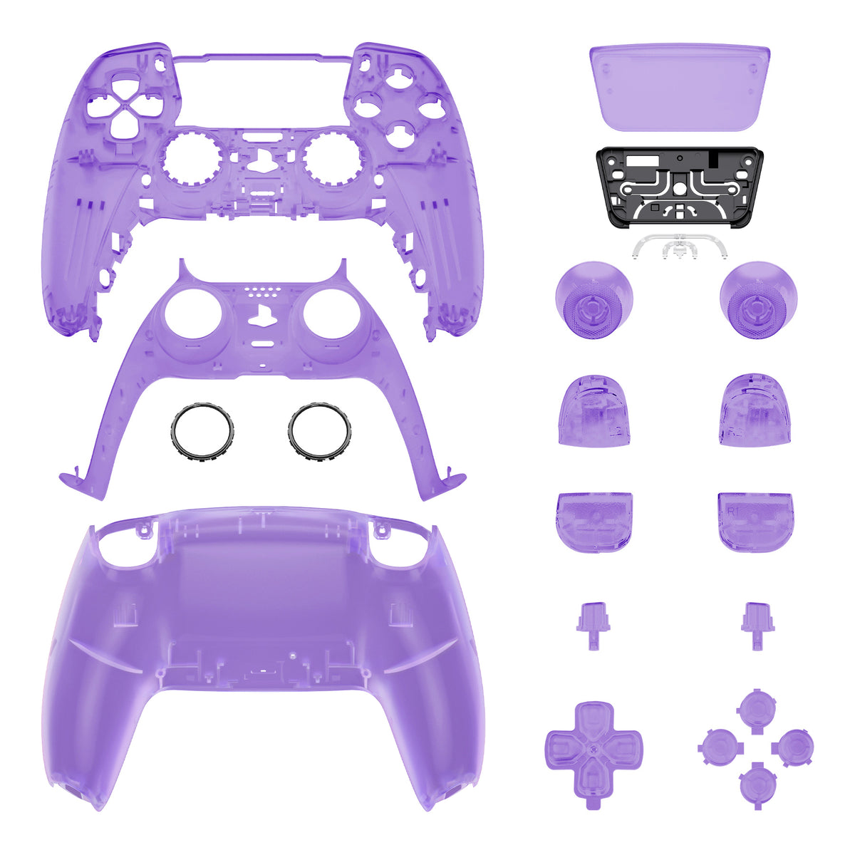 eXtremeRate Replacement Full Set Shells with Buttons Compatible with PS5 Controller BDM-030/040/050 - Clear Atomic Purple