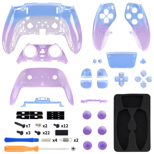 eXtremeRate Replacement Full Set Shells with Buttons Compatible with PS5 Edge Controller - Gradient Translucent Bluebell