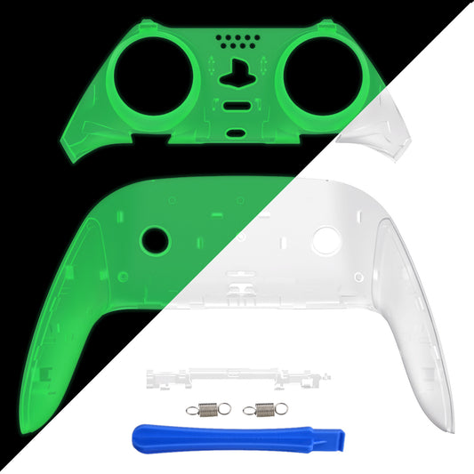 eXtremeRate Replacement Top Bottom Decorative Trim Shell Compatible with PS5 Edge Controller - Glow in Dark - Green