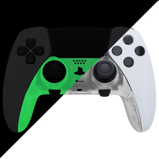 eXtremeRate Replacement Top Bottom Decorative Trim Shell Compatible with PS5 Edge Controller - Glow in Dark - Green