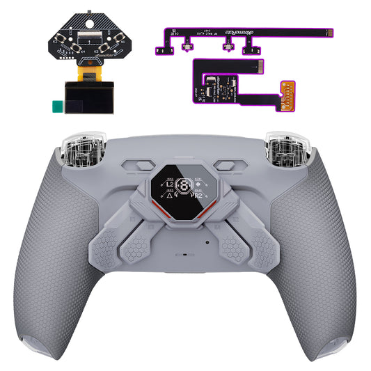 eXtremeRate SPARK Back Paddles Kit with OLED Display & Clicky Trigger Stops & Ergonomic Grips for PS5 Controller BDM-030/040/050 - Rubberized Gray & New Hope Gray