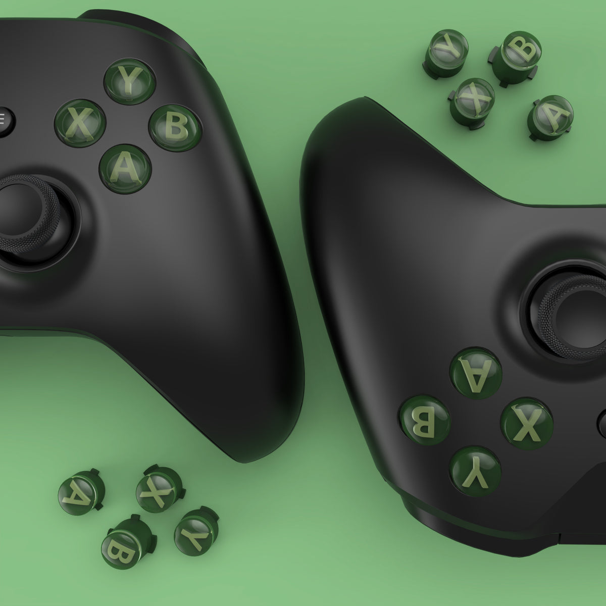 eXtremeRate Three-Tone ABXY Action Buttons with Classic Symbols for Xbox Series X/S Controller & Xbox One X/S & Xbox One Elite V1/V2 Controller - Deep Pine Green & Clear & Bamboo Green