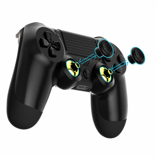 eXtremeRate Retail ThumbsGear Interchangeable Ergonomic Thumbstick for ps4 Slim ps4 Pro Controller with 3 Height Domed and Concave Grips Adjustable Joystick - Chrome Glossy Gold & Black - P4J1108