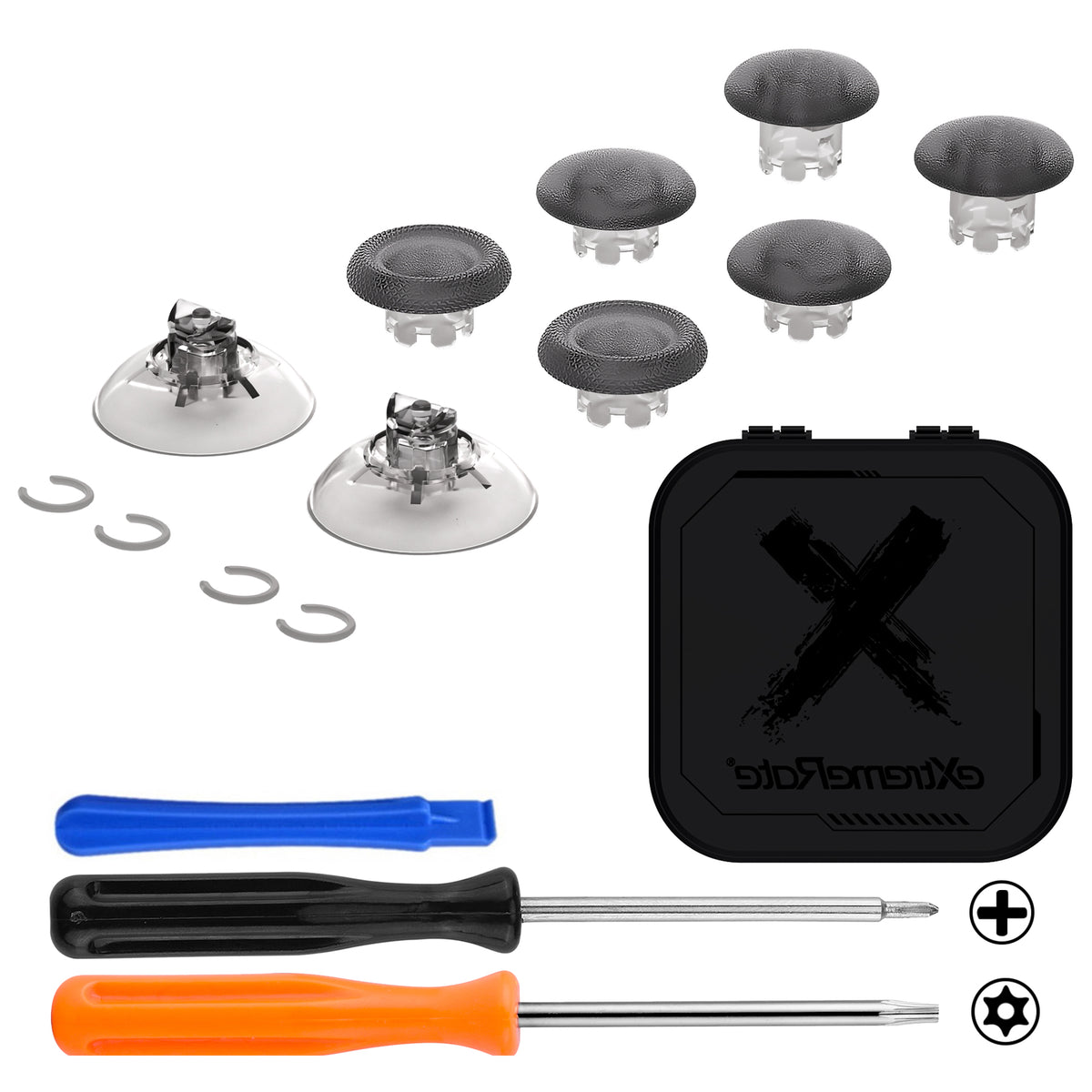 eXtremeRate EDGE Sticks Replacement Interchangeable Thumbsticks for Xbox Series X/S & Xbox Core & Xbox One X/S & Xbox Elite V1 & NS Switch Pro Controller - Clear Black