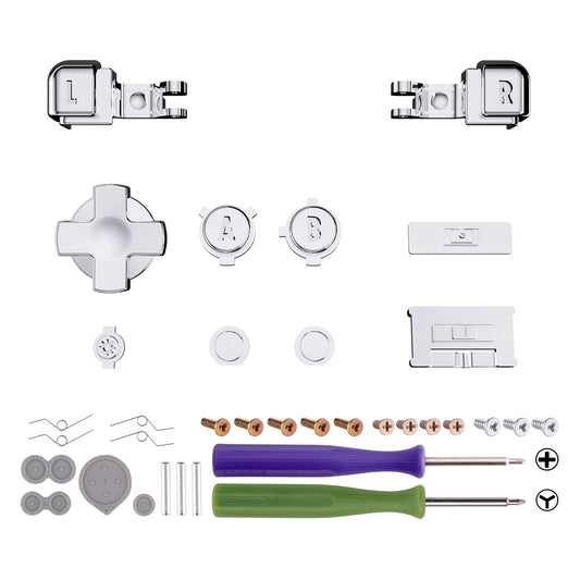 eXtremeRate Custom Replacement Full Set Buttons for Gameboy Advance SP GBA SP Console - Chrome Silver Glossy