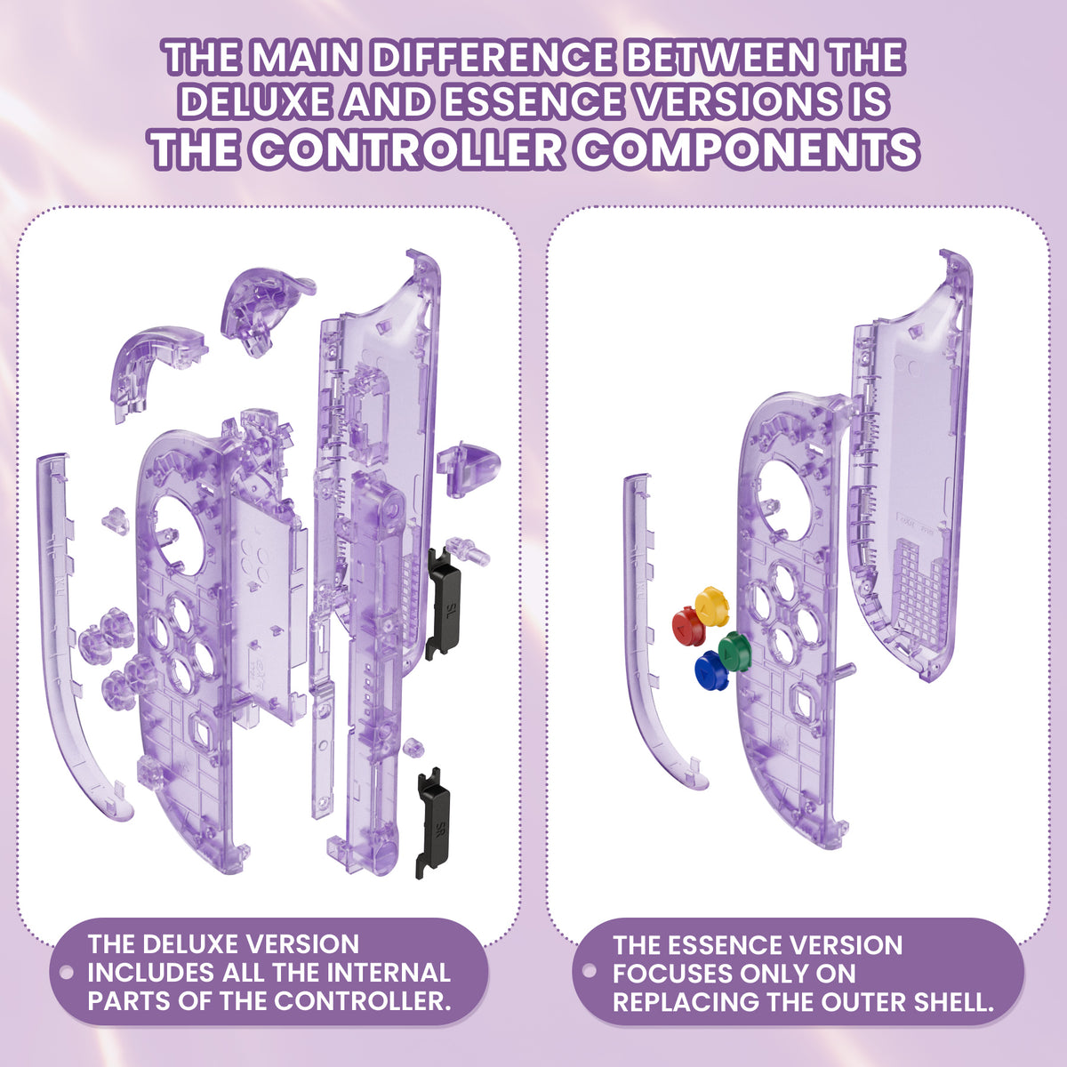 eXtremeRate DIY Replacement Full Set Shell Case with Buttons for Joycon 2 of Nintendo Switch 2 - Deluxe Version - Clear Atomic Purple