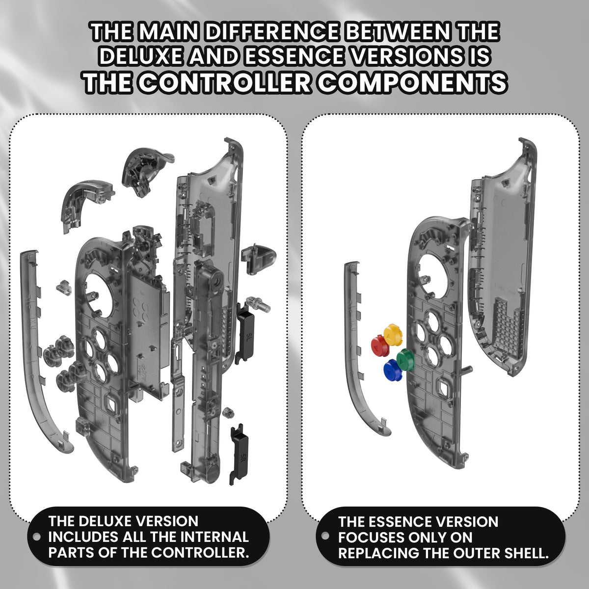 eXtremeRate DIY Replacement Full Set Shell Case with Buttons for Joycon 2 of Nintendo Switch 2 - Deluxe Version - Clear Slate Black