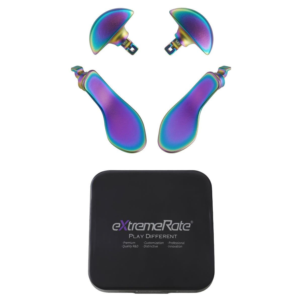 eXtremeRate Replacement Interchangeable 4PCS Metal Back Paddles for PS5 Edge Controller - Metallic Rainbow Aura Blue & Purple