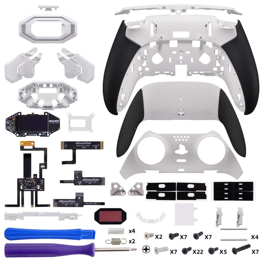 eXtremeRate BEYOND Back Paddles Kit with OLED Display & Redesigned Ergonomic Grips for PS5 Edge Controller - Rubberized White & Black