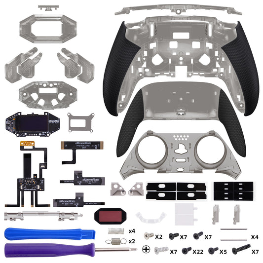 eXtremeRate BEYOND Back Paddles Kit with OLED Display & Redesigned Ergonomic Grips for PS5 Edge Controller - Rubberized Clear & Black