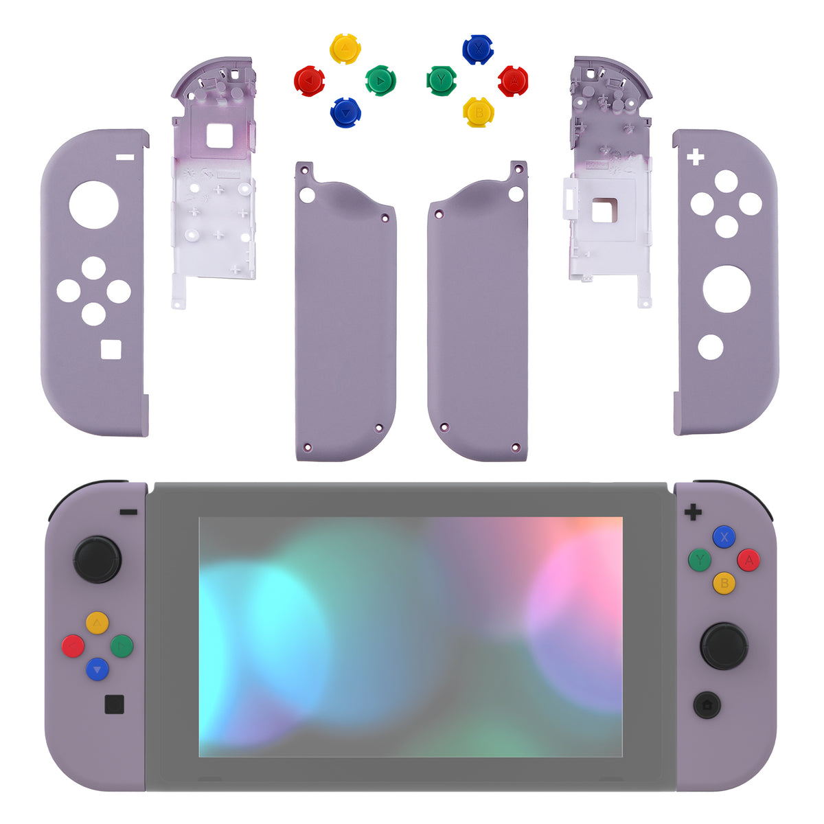 eXtremeRate Replacement Full Set Shell Case with Buttons for Joycon of NS Switch - Dark Grayish Violet