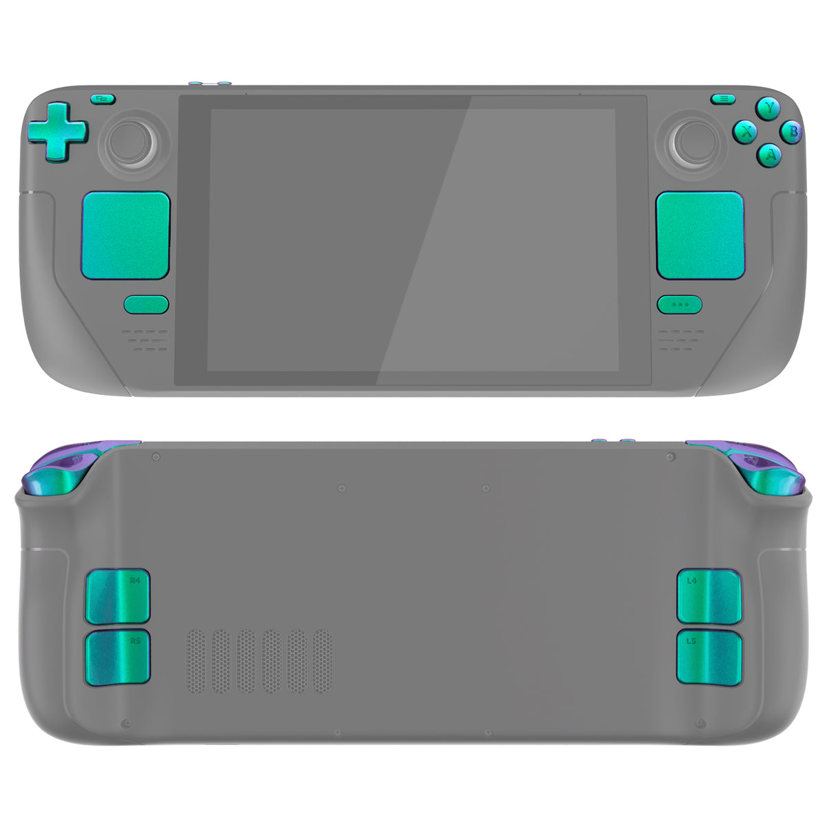 eXtremeRate Retail Chameleon Green Purple Replacement Full Set Buttons for Steam Deck Console - JESDP006