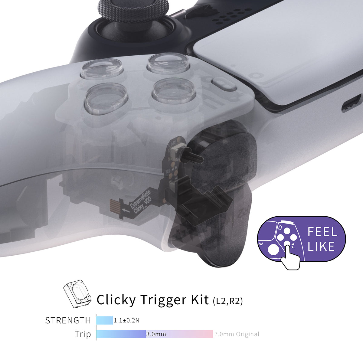 Clicky Hair Trigger Kit for ps5 Controller BDM-010 & BDM-020 Shoulder Buttons, Custom Flashshot Trigger Stop Flex Cable for ps5 Controller - Controller NOT Included - PFMD004 eXtremeRate