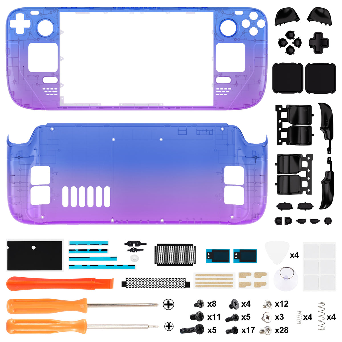 Custom Full Set Shell with Buttons for Steam Deck Console - Gradient Translucent Bluebell eXtremeRate