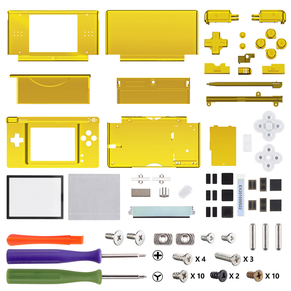 eXtremeRate Replacement Full Housing Shell & Buttons with Screen Lens for Nintendo DS Lite NDSL - Chrome Gold