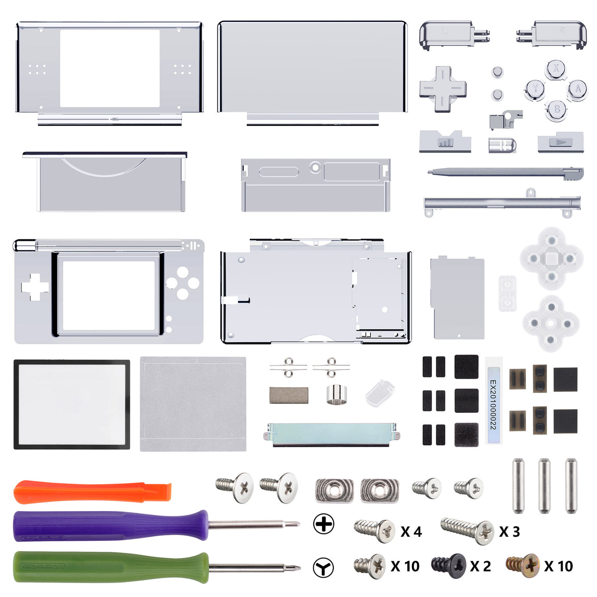 eXtremeRate Replacement Full Housing Shell & Buttons with Screen Lens for Nintendo DS Lite NDSL - Chrome Silver